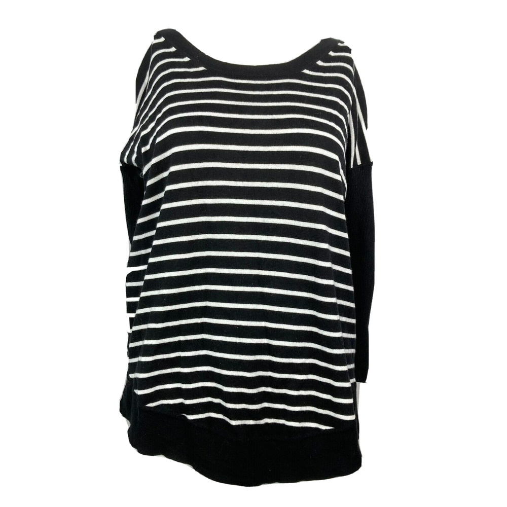 J. Crew‎ Sweater Womens Sz XXS Black White Striped Cotton Stretch Pullover